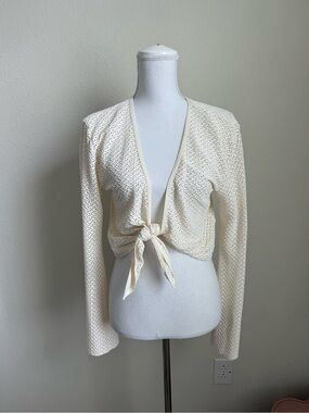 Monday Swimwear Cream Open-Knit Tie-Front Cardigan